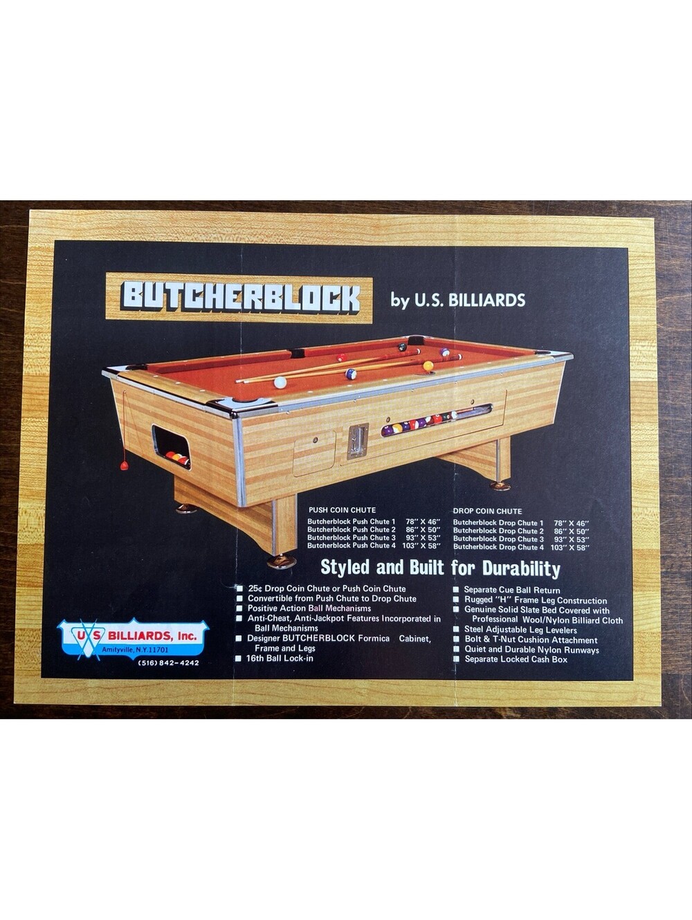 Butcherblock U.S. Billiards FLYER Original Ad Promo Poster Not PCB 3